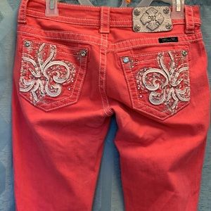 Miss Me size 27 skinny melon, colored jeans, zip up blinky pockets, excellent